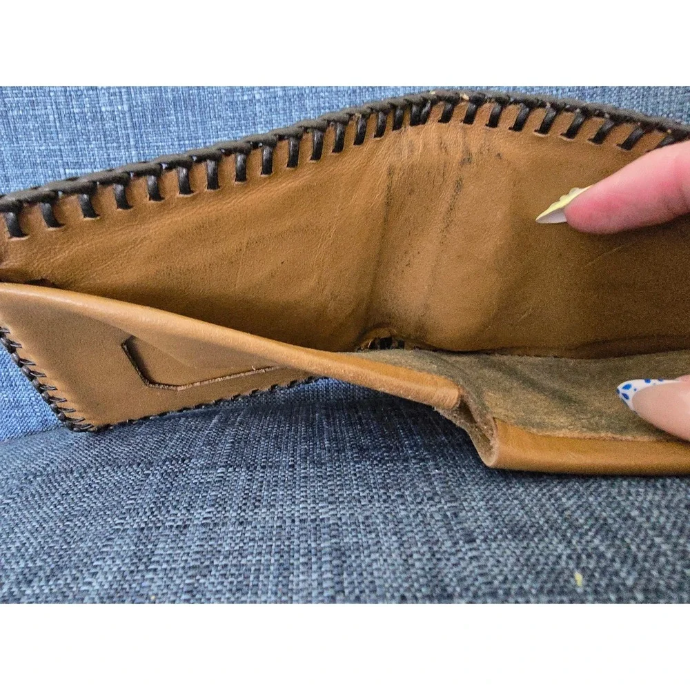 Vintage Hand Tooled Leather Bifold‎ Wallet Western Floral Whipstitch Tan Brown